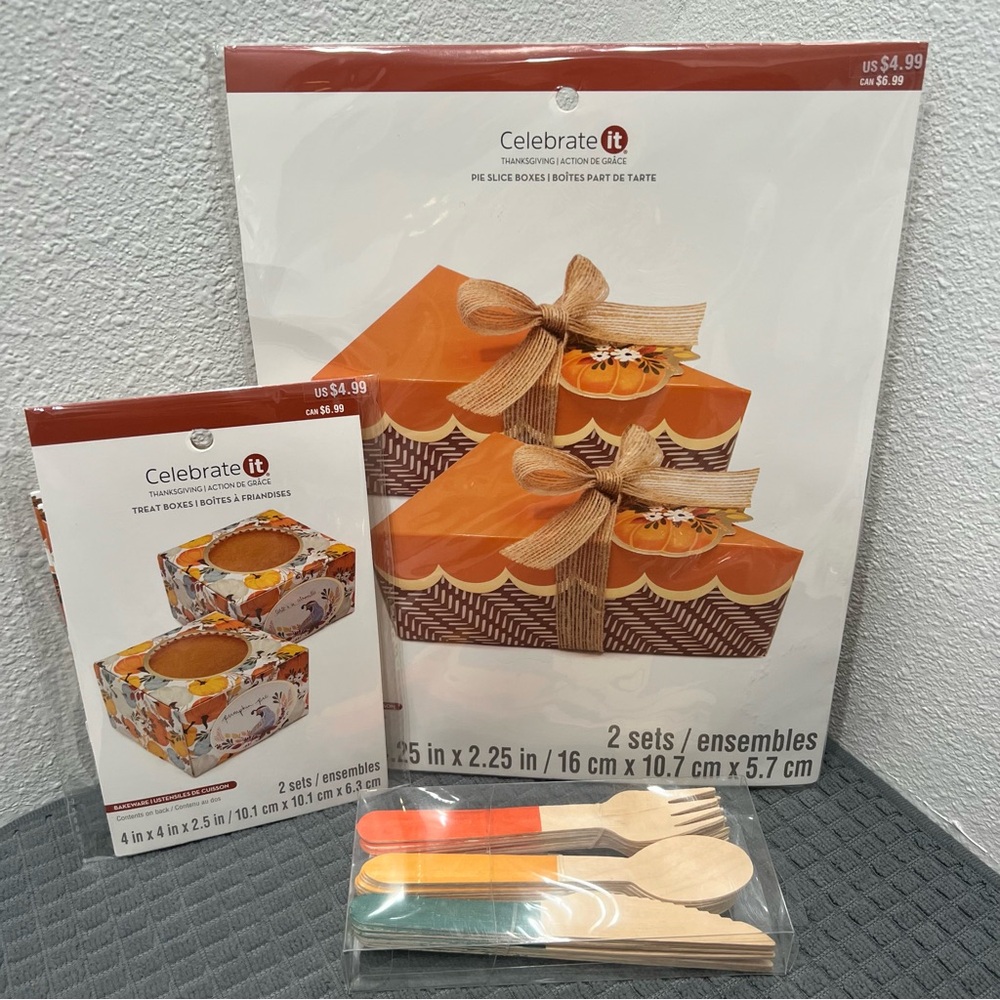 Thanksgiving Fall Autumn Kitchen Paper-goods Lot Pie Cake Boxes Cutlery